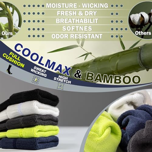 BRISIRA Coolmax Bamboo Viscose Running Socks 3 Pairs Crew Moisture Wicking Anti Blister Athletic Hiking Work Sock2