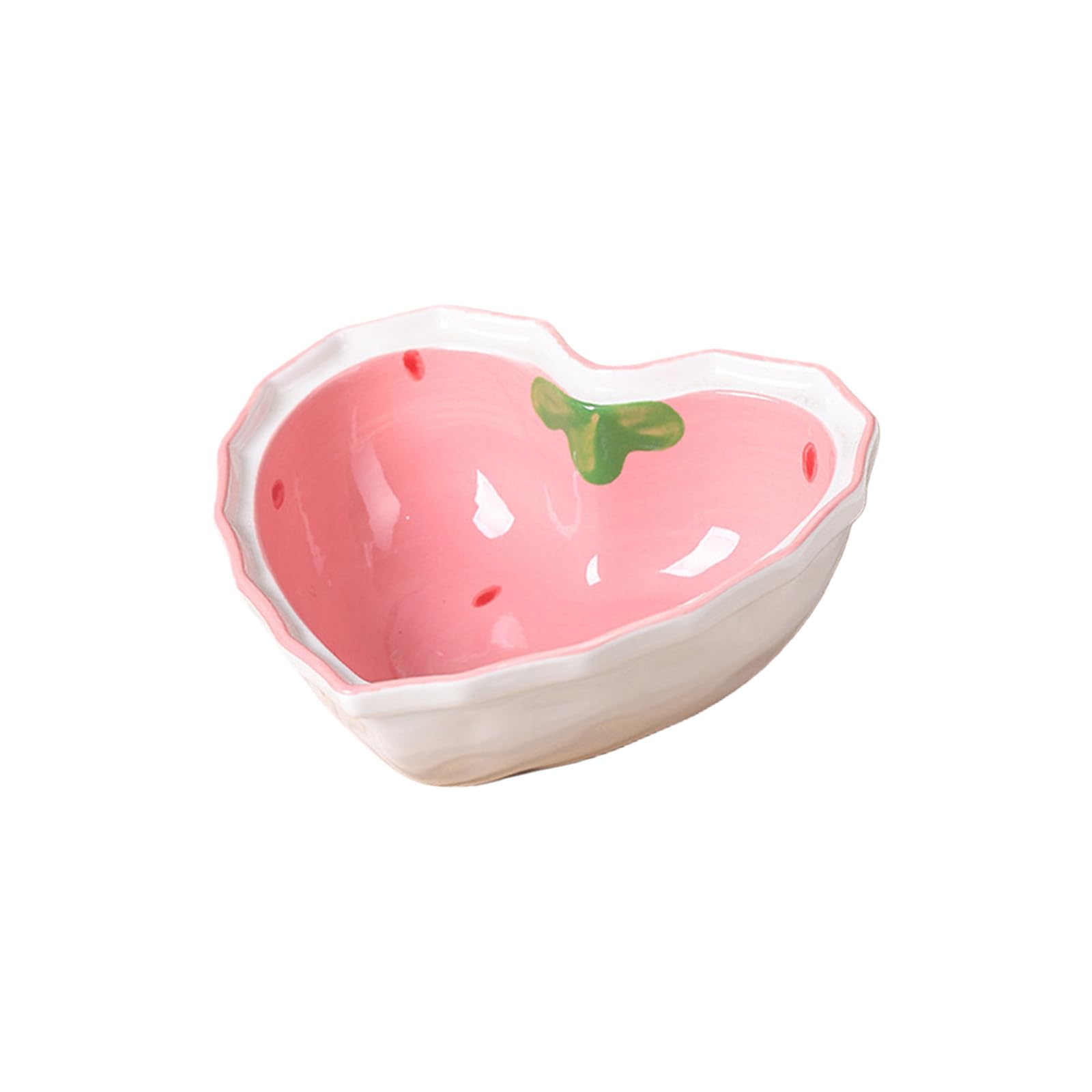 Kalttoy Multipurpose Strawberry Heart Ceramic Dinnerware Salad Bowl Plate for Breakfast Lunch Dinner Dessert Serving Heart Shape Strawberry Plate