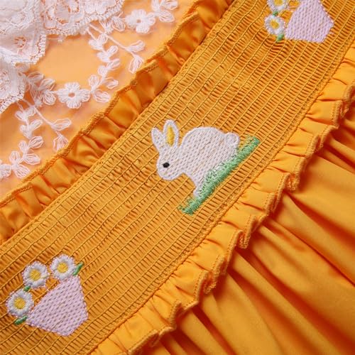 Pettigirl Girls Easter Yellow Smocked Lace Ruffle Dresses Kid Toddler Vintage Clothes Size 2 3 4 5 6 7 8 9 10 11 124