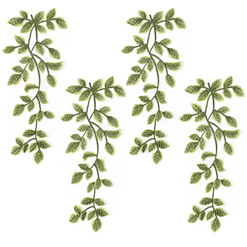 Framendino, 2 Pack Green Forest Leaves Vine Patches Leaf Pattern Appliques Lace Trims Embroidery for DIY Cloth Decoration Costume Craft