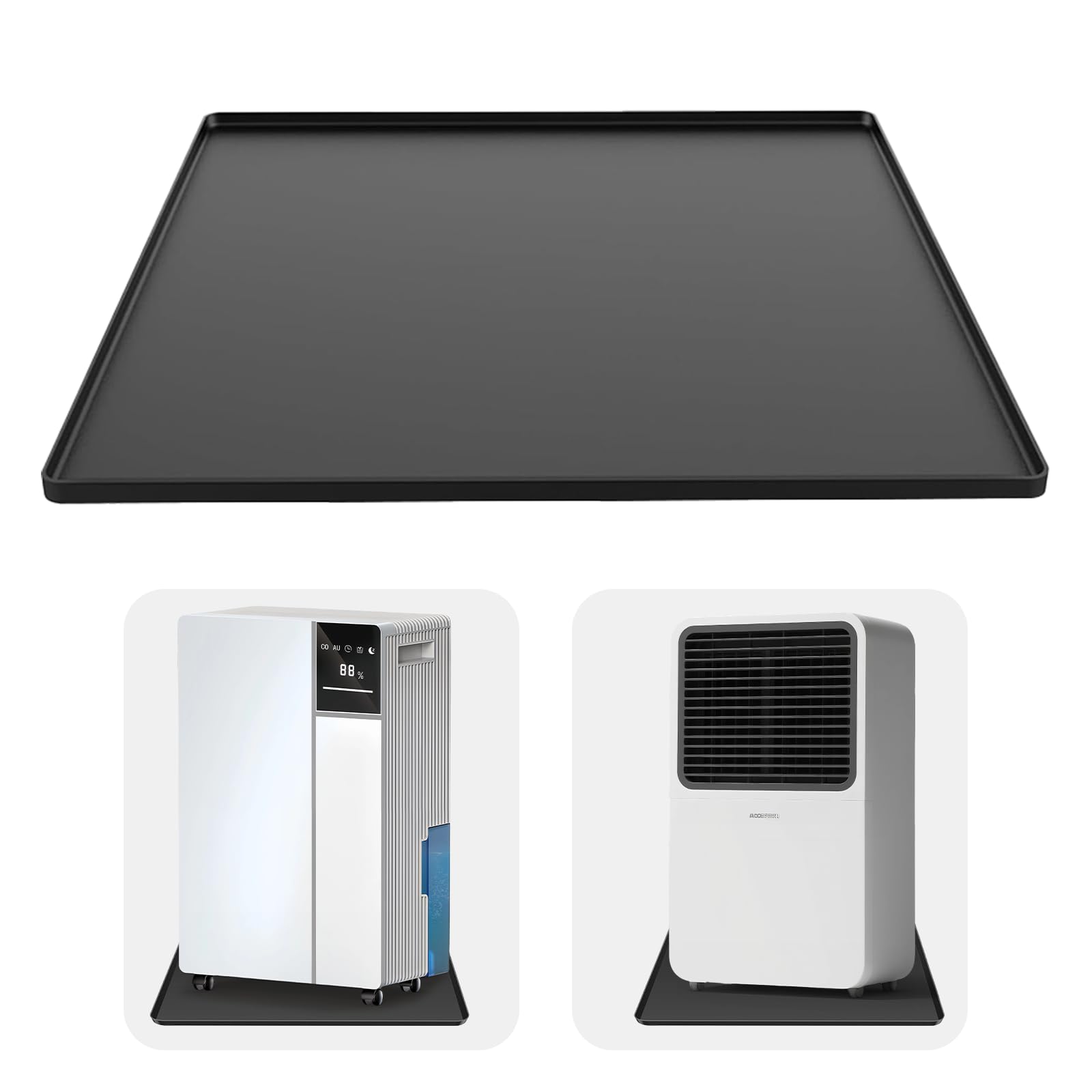 Dehumidifier Drip Mat-23.6'' x 19.7'' x 0.78'' Silicone Humidifier Drip Tray,Non-Slip,Spill-Proof,Water proof Dehumidifier Drip Pan, Ideal for Portable Air Conditioner,Ice Maker,Water Cooler-Black