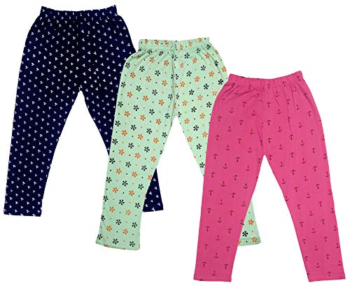 Image of IndiWeaves Girls Printed Cotton Capri Pants for Summer (Magenta,Green,Navy Blue, 4-5 Years) Pack of 3