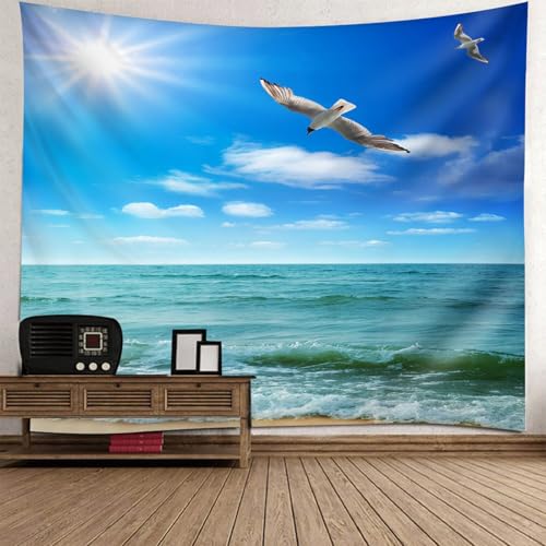 Tapisserie motif ciel bleu mer décoration murale 210x140