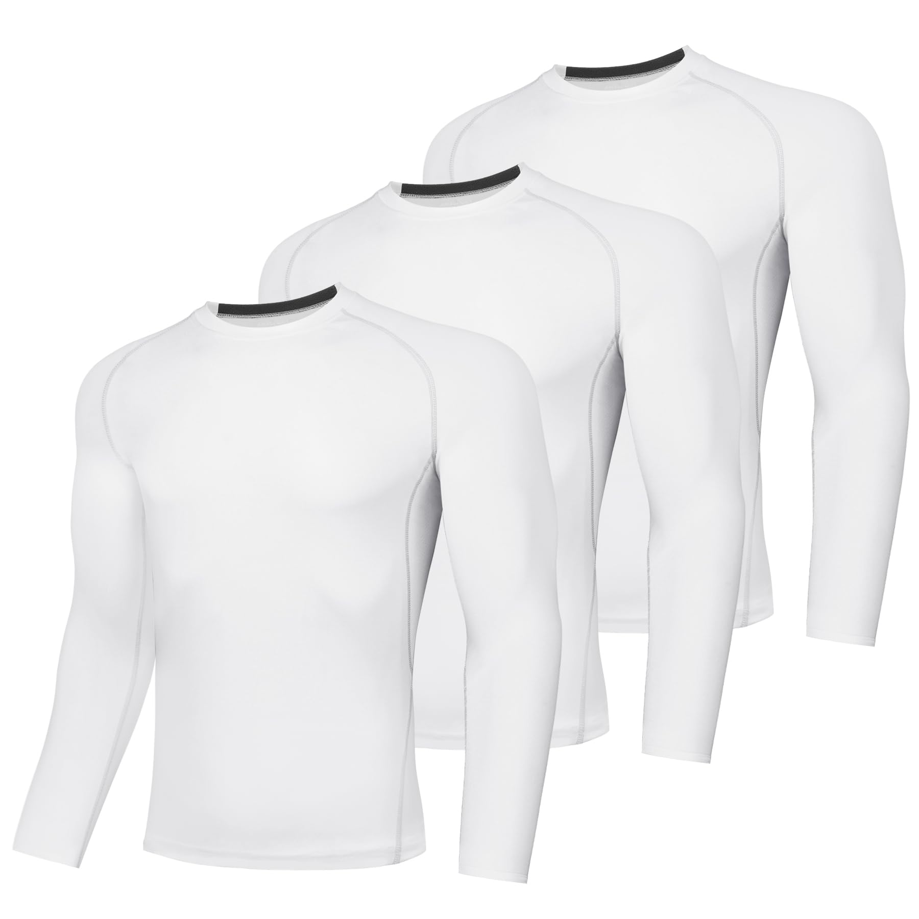 AMZSPORT Maglia Compressione Uomo Confezione da 3 Maglia Termica Manica Lunga Maglietta Palestra Compression Shirt Ciclismo Running Sportiva