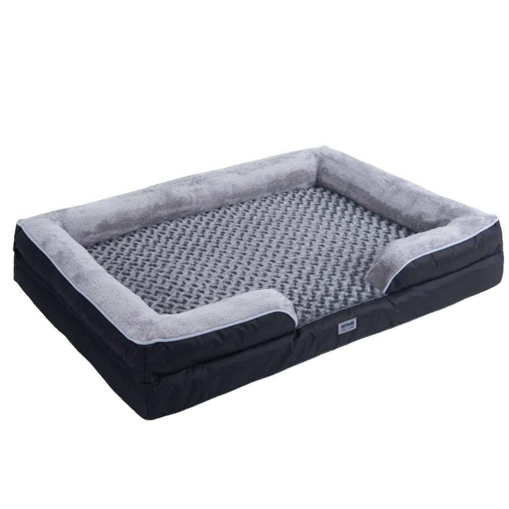 Home Deluxe - Orthopädisches Hundebett Scooby - Maße: 120 x 85 x 20 cm, Farbe: Schwarz/Grau, inkl. Tierdecke und Rugbyball, Baumwollfüllung, waschbarer Bezug I Hundebett Hundekissen Bett für Hunde