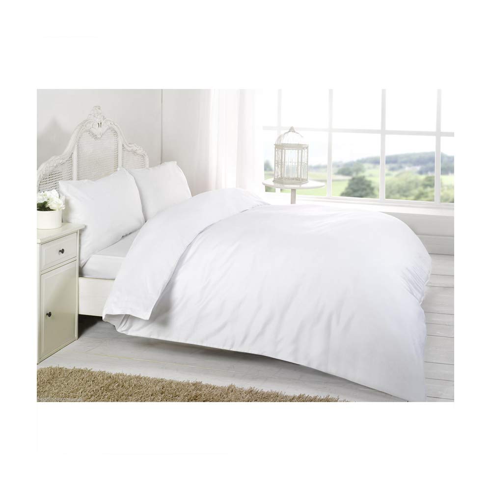 De Lavish White Polycotton Duvet Quilt Cover Set With Matching Pillowcases Plain Dyed Bedding King Bed Size,