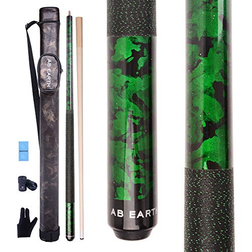 AB Earth 58 inch Hand-Painted Series 2-Piece Billiard Pool Cue Stick with Irish Linen Wrap (Green-Kit, 21oz)