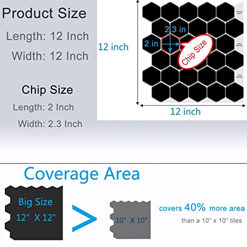 Waldecoo Hexagon Peel And Stick Backsplash, 10 Sheets Premium 3D Self Adhesive Wall Tiles, Black Stick On Backsplash For Kitchen And Bathroom (12" X 12") #TOP7