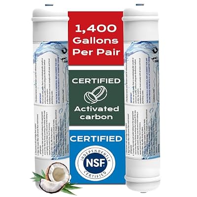 T33 Inline Water Filter, 1/4" Quick-Connect Filter Replacement Cartridge Inline Water Filter for Refrigerator, Ice Maker, Under Sink System, Reverse Osmosis Water System, 2 Pack