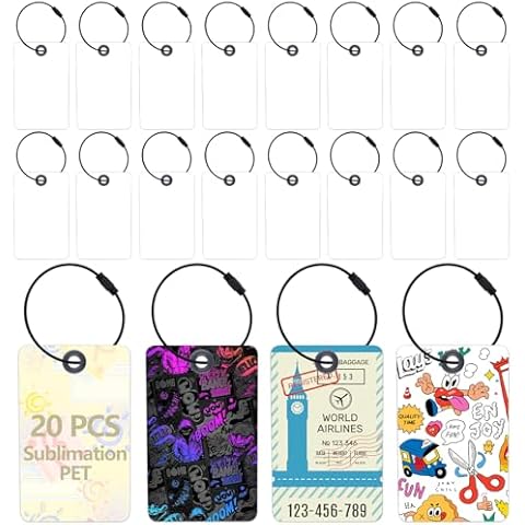 20pcs Sublimation Luggage tag Blanks,PET Luggage Tags with 20 Pack Wire Rings Blank ID Card Holder for Travel Suitcase Bags Label Tag,Double Sides Sublimation Keychain Blanks Product Bagge Cover