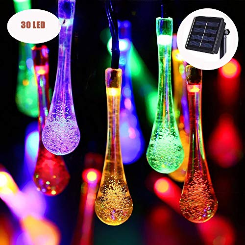 Vlio Solar String Lights, 30 LEDs Solar Powered Waterproof Outdoor Garden Fairy Lights, Water Drop Decorative Lights for Garden, BBQ, Patio, Yard, Party, Christmas Tree - Multi Color