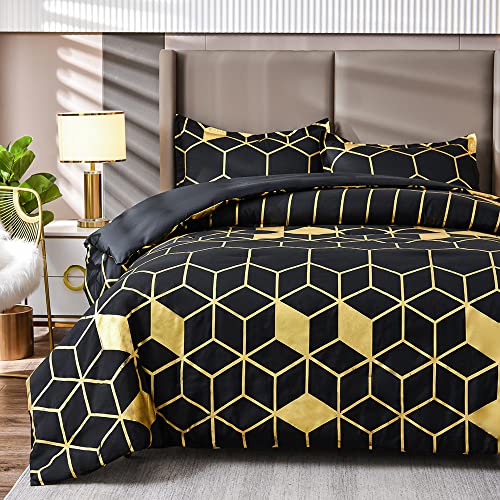 Btargot Ultra Soft All Season Lightweight Modern Geometric Glam Metallic Print Bedding Comforter Sets, Matching 2 Pillowcases, Decorative Pillow, King, Black Gold #TOP7