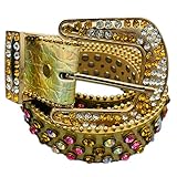 ENFONG Cinturón de cuero con diamantes de imitación para hombres y mujeres, vaquera occidental con tachuelas de cristal, para jeans, pantalones, vestidos