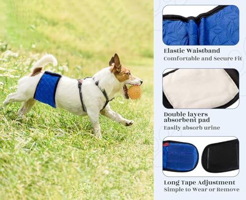 Image of Mkono Male Dog Belly Band Wraps Washable Dog Diapers Male for Small and Medium Dogs, Waist 14.2 Inches to 20 Inches(3 Pack,Blue,White,Yellow)