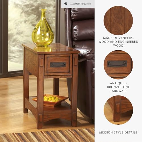 Image of Signature Design by Ashley Breegin Narrow Sofa Side End Table, Brown, 13 inch