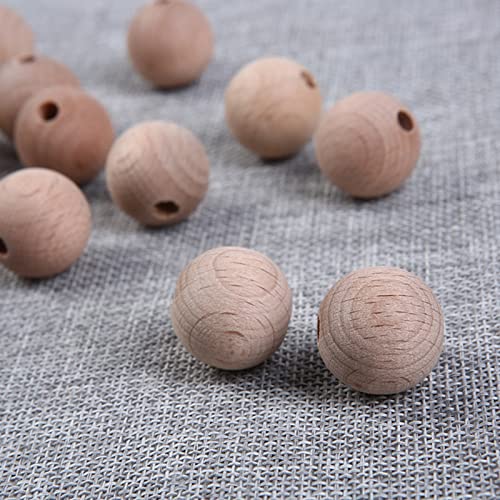 YIEUR 100 St&uuml;ck Natur Holzperlen zum auff&auml;deln, 15mm Holzkugel Buchenholz, Runde Holz Perlen Natur Holzkugeln mit Loch zum basteln f&uuml;r DIY Schmuckherstellung(15mm)