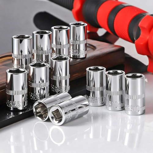 Image of 12-Piece Durable 1 /4 inch Drive 10mm Socket Set - Shallow, 6-Point, Cr-V Steel & Corrosion-Resistant (Pack of 2)