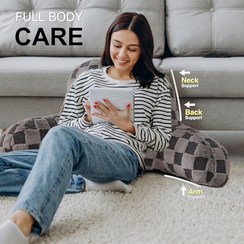 Image of Aimuan Reading Pillow Checkered Bed Rest Wedge Backrest Checkerboard Pillow with Arms Back Support for Sitting Up in Bed Cushion Incline Rest Sleeping Snoring Pillow (Dark Grey,Large)