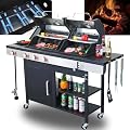 3 Burner Propane Gas and Charcoal Grill Combo with Side Burner & Porcelain-Enameled Cast Iron Grates, 37230BTU Output Dual Fuel Outdoor BBQ Grill for Patio Garden Picnic Backyard Barbecue Cooking