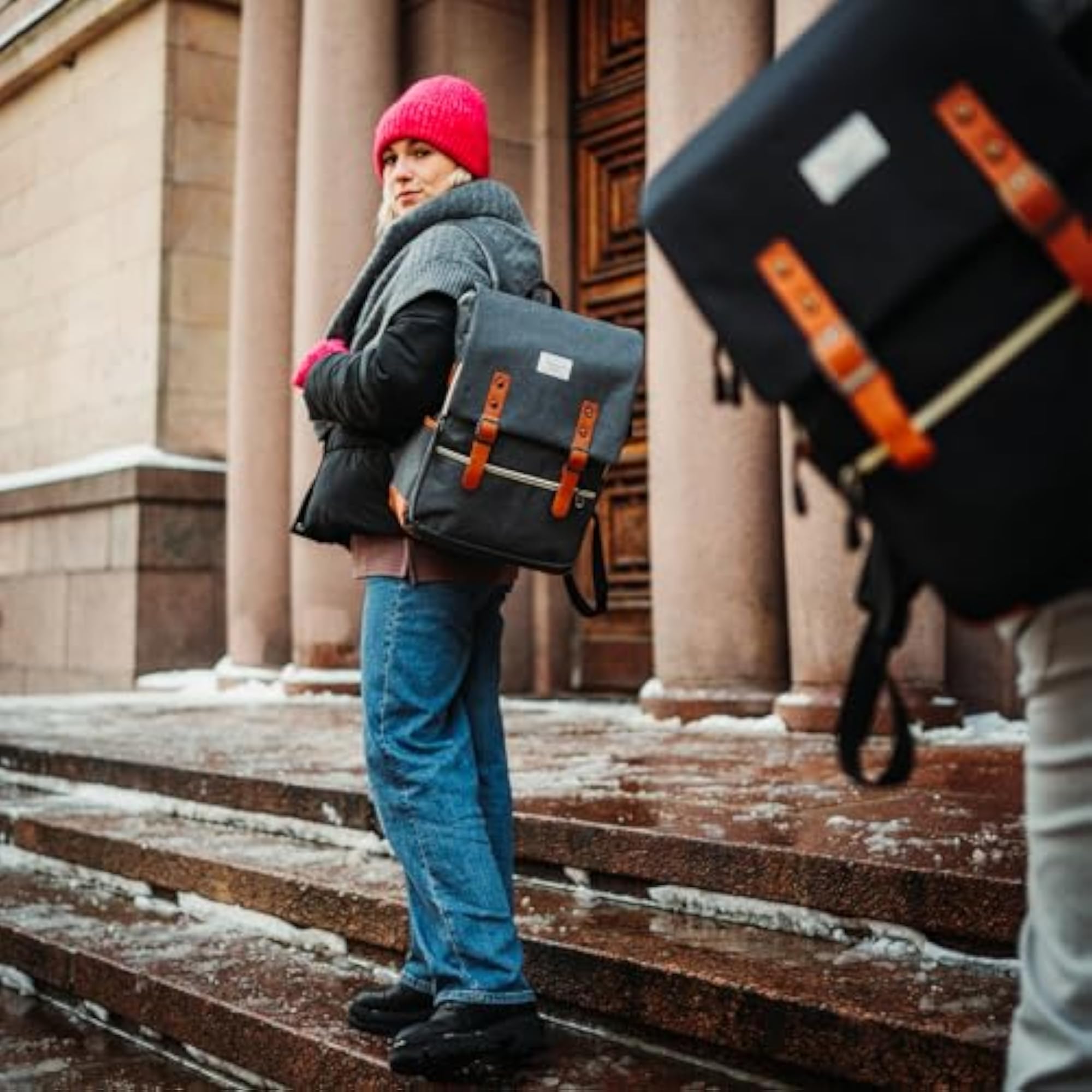 Vintage Laptop Backpack with USB Charging Port, Fits 15-inch Notebook