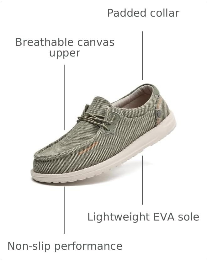 Image of Men's Canvas Loafers, Slip On Casual Shoes | Hands Free, Lightweight, Comfortable, Breathable Upper, Walking Shoes, Stretch, Travel, Vacation, Everyday Wear