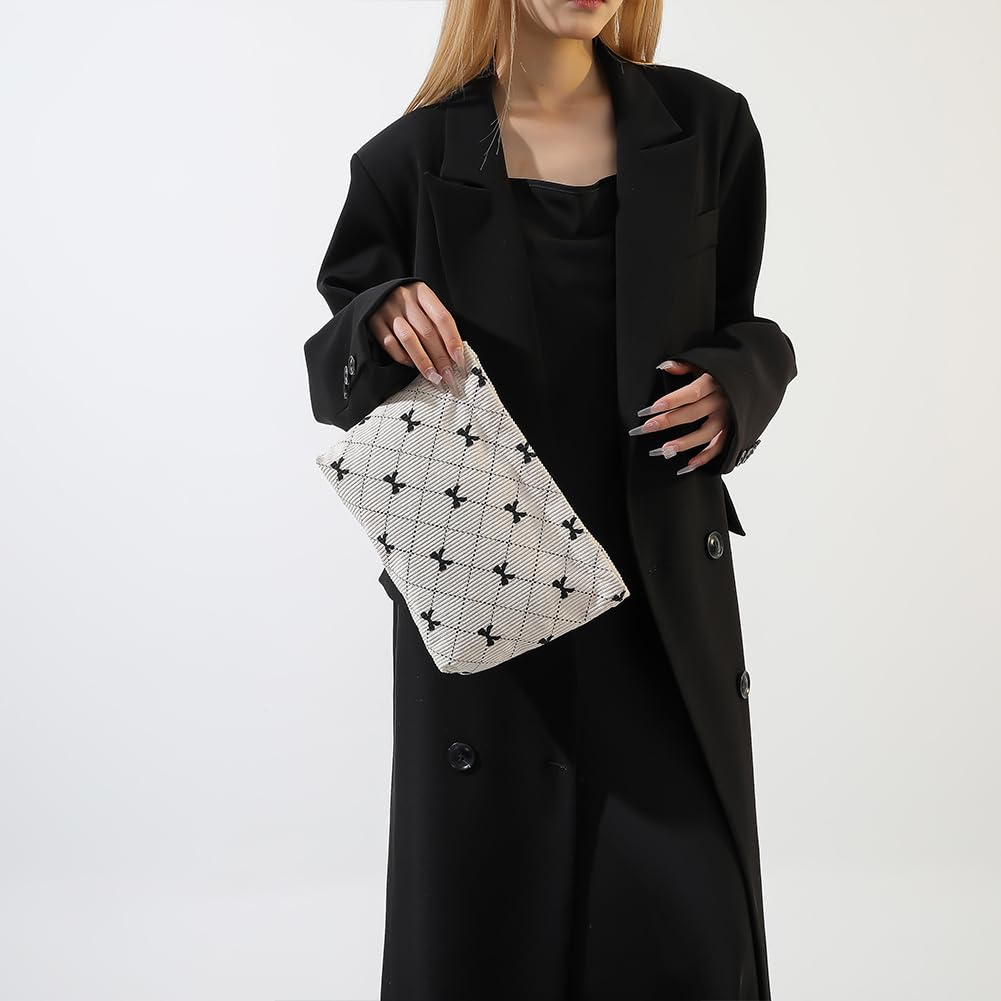 MRKU Kosmetiktasche, 2er-Set, Reise-Kosmetiktasche für Damen, Hautpflege, Schleifenmuster, Cord, großes Fassungsvermögen 22,5 x 18 cm