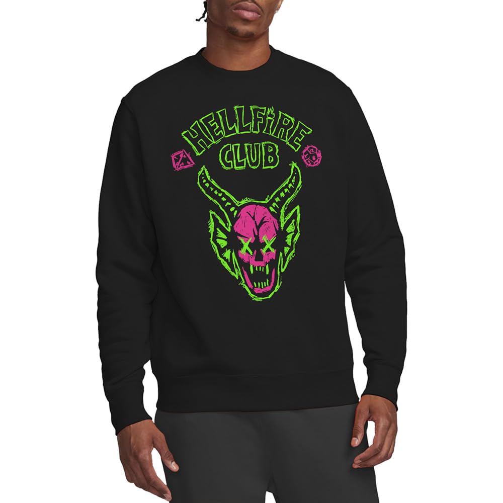 Stranger Things Unisex Black Hellfire Neon Sketch Logo Sweatshirt, Small