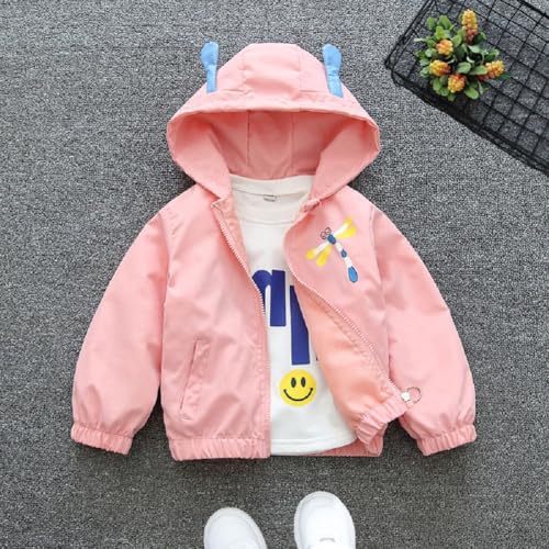 Vinmin Toddler Hooded Jacket Cartoon Dragonfly Zip Coat Little Girls Jacket Thin Fashion for Spring Autumn2