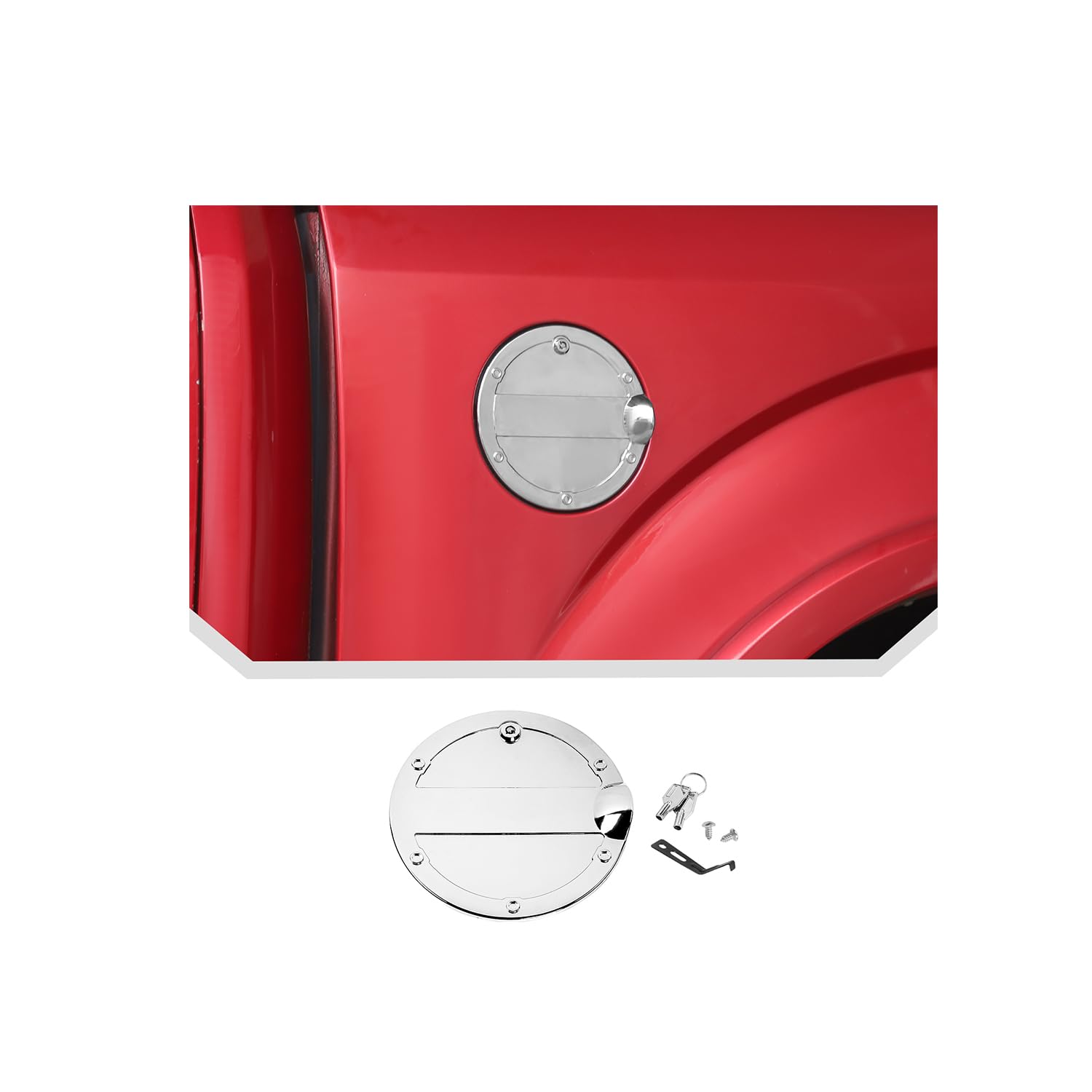 JeCar Gas Cap Cover with Lock for Ford F150 2015-2020 - Chrome Fuel Tank Door Cover Replacement Exterior Accessories