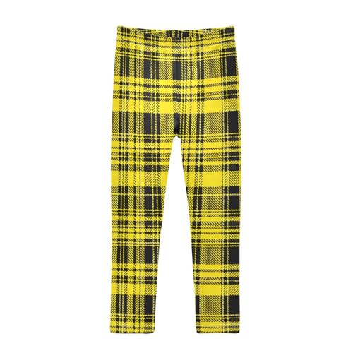 Girls Leggings Yellow Tartan Plaid Kids Length Leggings Pants Toddler Athletic Soft Tights Trousers 4T