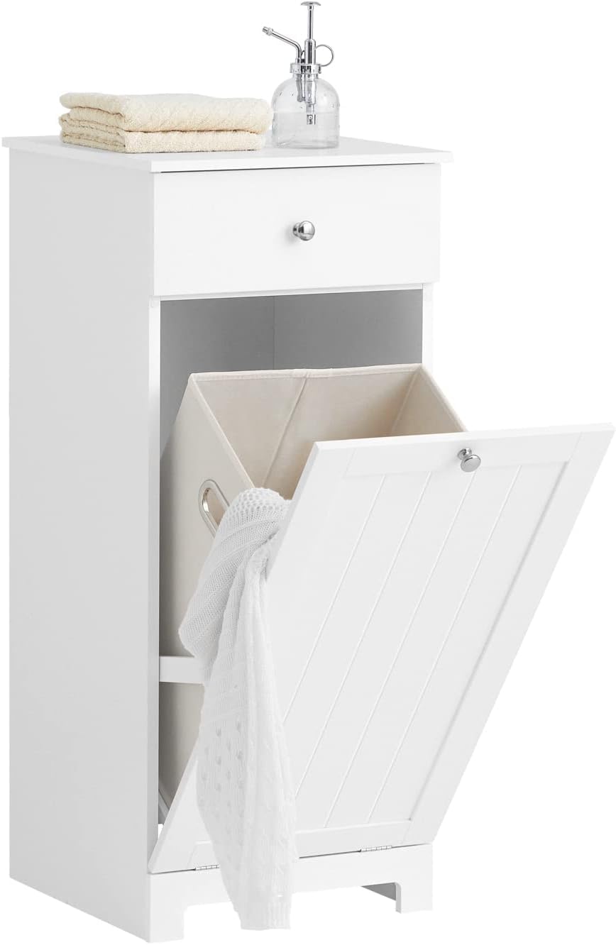 Wäscheschrank Wäschetruhe Badezimmer Aufbewahrungsschrank Mit Wäschekorb Weiß, White