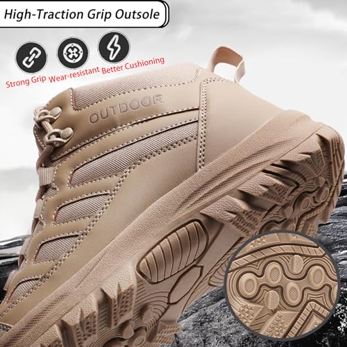 Men's Breathable Waterproof Non-Slip Hiking Boots Leather Lightweight Comfortable Quick Dry Lace-up Outdoor Ankle Boots for Walking Trekking Work Camping3