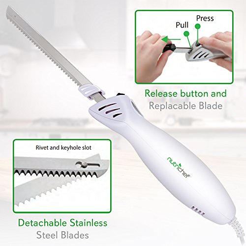 NutriChef PKELKN16 Portable Electrical Food Cutter Knife Set, Wood Stand, One Size, White (Pack of 4)