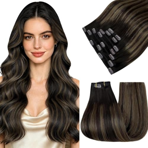 Image of Easyouth 22In Balayage Human Hair Extensions Clip ins, Invisible, 120g 7pcs