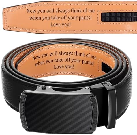 Mens Engraved Leather Belt Ratchet Belt with Buckle for Him Fathe...