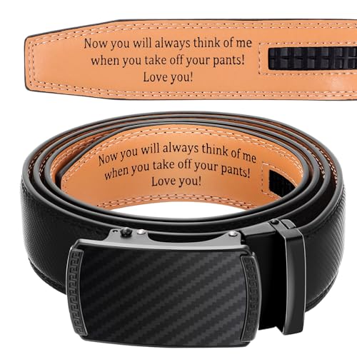 Engraved Mens Ratchet Belt Leather Slide Personalized Belt for Men with Buckle for Husband Birthday Wedding Gift