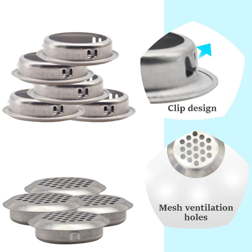 CEEYSEE 30 PCS Air Vent 35mm Stainless Steel Round Air Vent Mesh Hole Circular Soffit Vent Circular Mesh for Various Furniture Wardrobe Cabinet Bookshelf or Shoe Cabinet (U/PQK/35mm) - Image 3