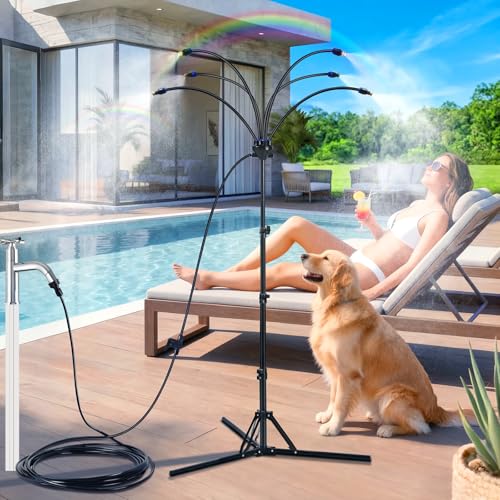KENSOSO 6-Nozzle Adjustable Standing Misters for Outside Patio - Stand Misting System for Cooling Outdoor Areas Easy to Install & Maintain Custom Coverage Durable for Backyard Use.