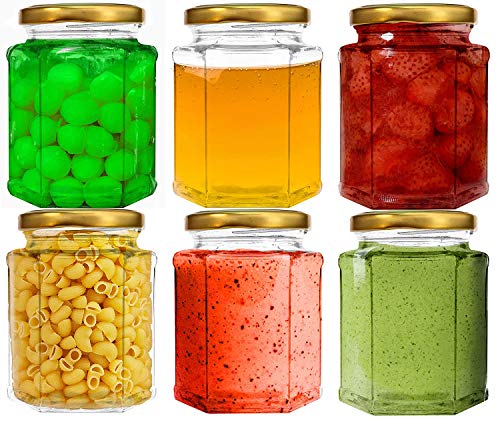 Image of Hexagon Shape Glass Jar and Container (250 ml) with Rust Proof Air Tight Lid - PACK OF 6