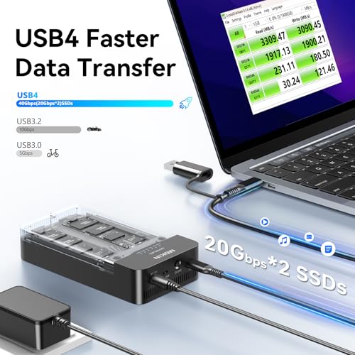 Image of MOKiN M.2 NVMe Enclosure Duplicator Dual-Bay Offline Clone Tool-Free,40Gbps USB4 NVMe SSD Enclosure with Cooling Fan Compatible with M4 /Pro /MacBook Mac mini,Support 2230 /2242 /2260 /2280 (UD1501)