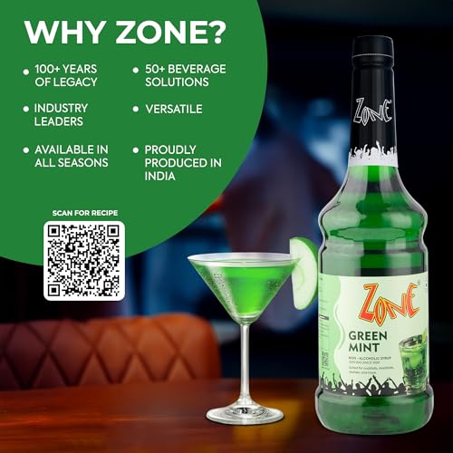 Image of Zone Flavoured Syrups 1000ml - Premium Cafe-Style Syrups for Mocktails, Cocktails, Milkshakes, Coffees, Iced Teas, Sodas & Desserts | Perfect for Home Use, Small Cafes, Bars & Gifting (Green Mint)