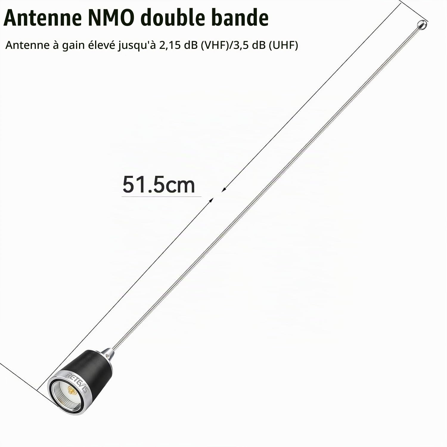 Retevis MR200 NMO Antenne de Voiture Double Bande 2 m/70 cm 144/430MHz Antenne Magnétique avec Base d'Antenne et RG58 Câble Coaxial Compatible avec Retevis RT95 ICOM Kenwood Yaesu TYT Amateur Radio
