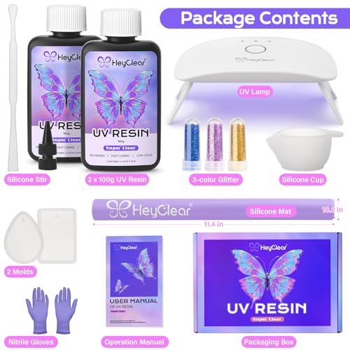 HeyClear UV Resin Kit with Light -200g Crystal Clear, Hard Resina UV Light Fast Curing for Beginners Crafting, Molds Jewelry Making, DIY Craft Decorations - Image 6