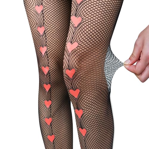 Benefeet Sox Fishnet Stockings for Women Fishnet Tights with Red Heart Designs Pantyhose4