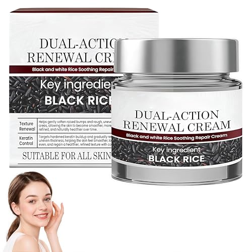 HTKINMI Dual-Action Renewal Cream Black and White Rice Soothing Repair Cream with Black Rice Suitable for All Skin Types (1 Pack)