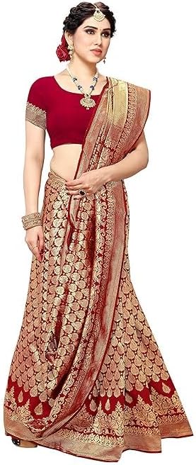 Indian Women's Kanjivaram Banarasi Jacquard Silk Saree With Unstitched Blouse Piece (Silk Ghanti)