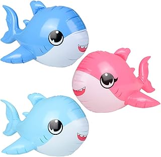 Three Pack of Fun 24 inch Inflatable Pup Sharks- Blue - Light Blue and Pink - Perfect for Birthday Parties Pool Parties or even Bathtub Play - Everyone will Love these Cute Inflates!