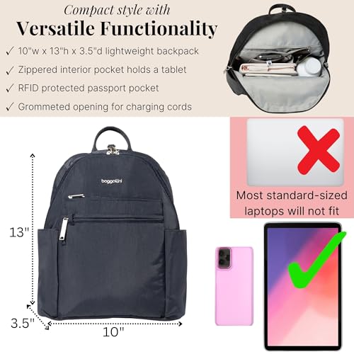 Image of Baggallini Securtex Anti-theft Vacation Travel Backpack 10x13 Slash-Resistant Nylon Daypack w /RFID, French Navy