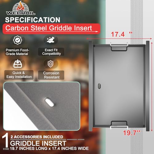 Image of Spirit E-325 Flat Top Griddle Insert for Weber GS4 Spirit II & I 200 Grills, Full Size Griddle Plate for Weber Spirit E-210 S210 E-220 S-220 S-210 S-215 Grill Parts, for Weber 7637 Grates Carbon Steel
