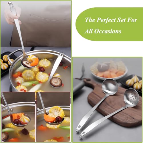 Miniatura 4 de Juego De 2 Cucharones De Cocina, Cuchara Para Servir Y Colador Con Gancho Y Agujero Para Colgar Fácilmente, Juego De Cucharones De Sopa De Acero Inoxidable Para Cocina